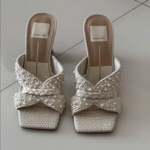 Dolce Vita Tan Woven Pearl Embellished Heels